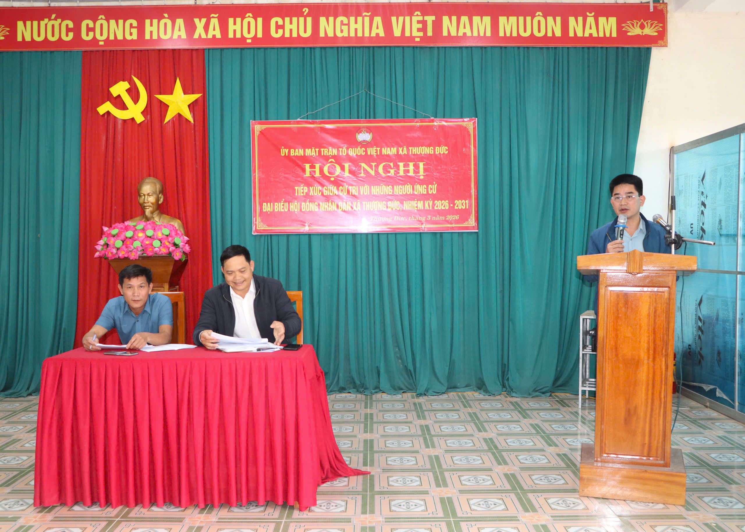 Hội nghị tiếp xúc cử tri với những người ứng cử đại biểu HĐND xã Thượng Đức nhiệm kỳ 2026- 2031 tại đơn vị bầu cử số 02, số 03 và số 05.