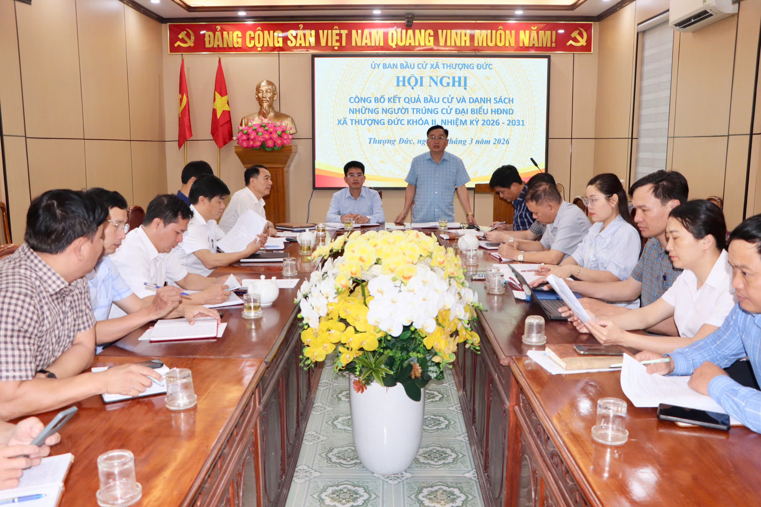 Họp công bố kết quả bầu cử và danh sách đại biểu HĐND xã Thượng Đức khóa II, nhiệm kỳ 2026-2031.