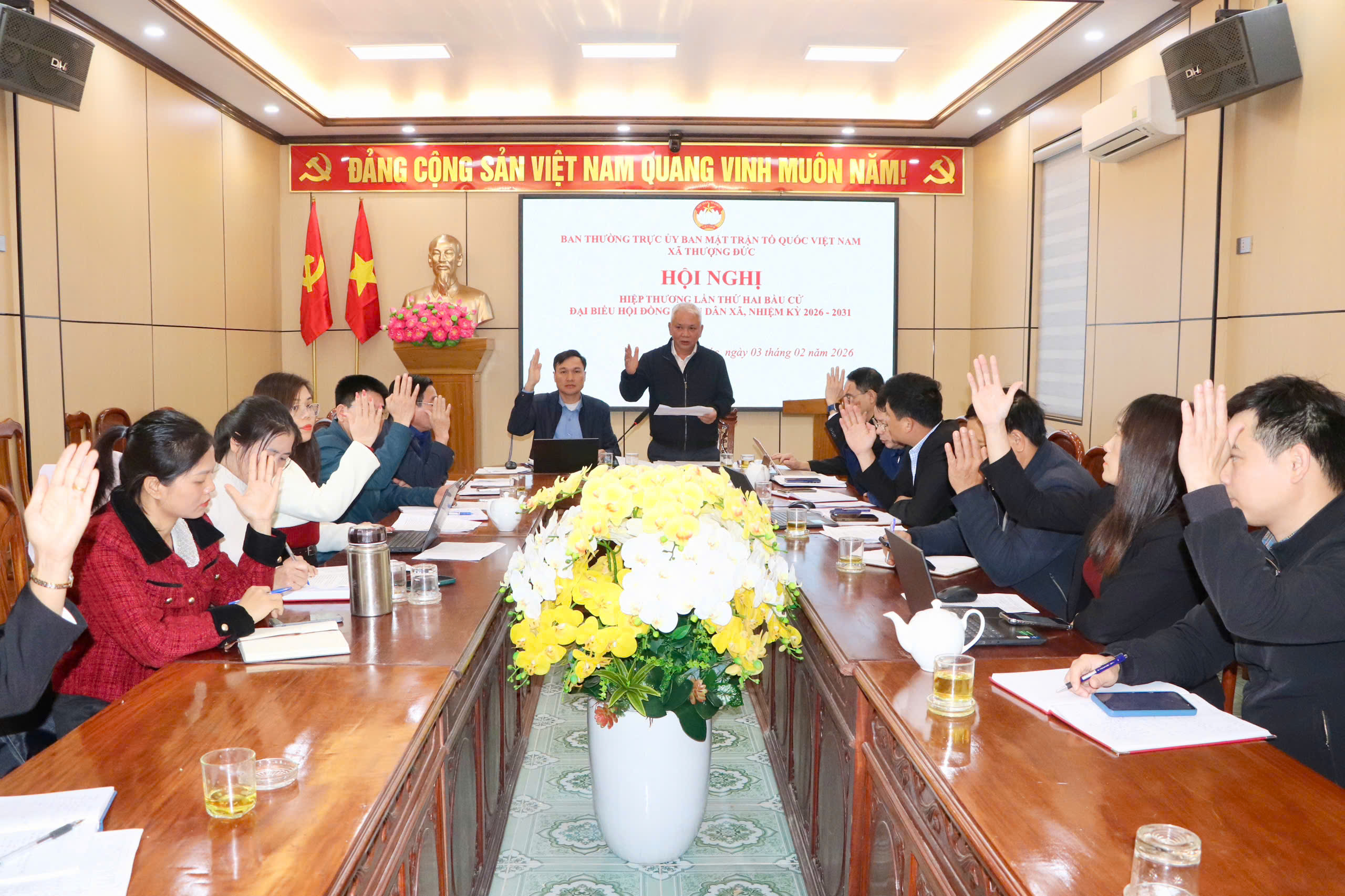 Xã Thượng Đức: Hội nghị hiệp thương lần thứ hai để thỏa thuận lập danh sách sơ bộ những người ứng cử đại biểu HĐND xã khóa II, nhiệm kỳ 2026–2031.