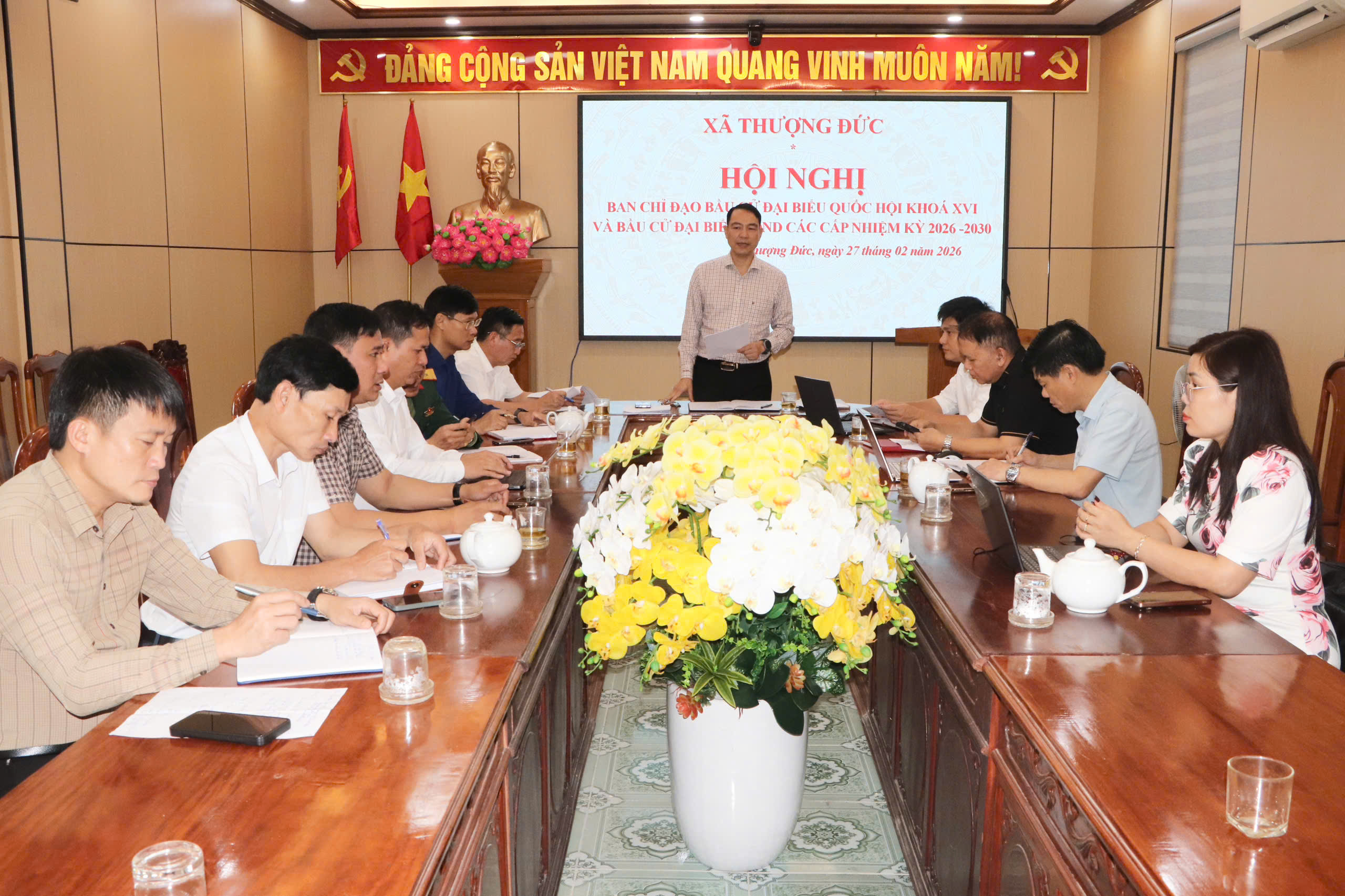 Ban Chỉ đạo bầu cử xã Thượng Đức họp soát xét, đánh giá công tác lãnh đạo, chỉ đạo và chuẩn bị bầu cử đại biểu Quốc hội khóa XVI và đại biểu HĐND các cấp nhiệm kỳ 2026–2031.